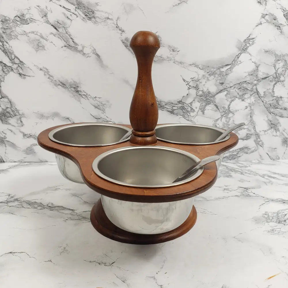 Wood Condiment Server Set Vintage Decor