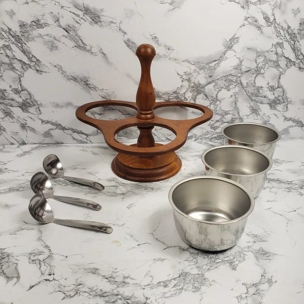 Wood Condiment Server Set Vintage Decor