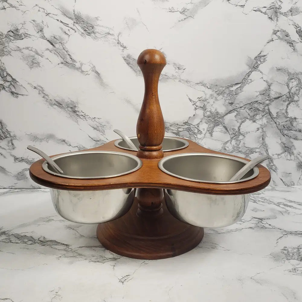 Wood Condiment Server Set Vintage Decor