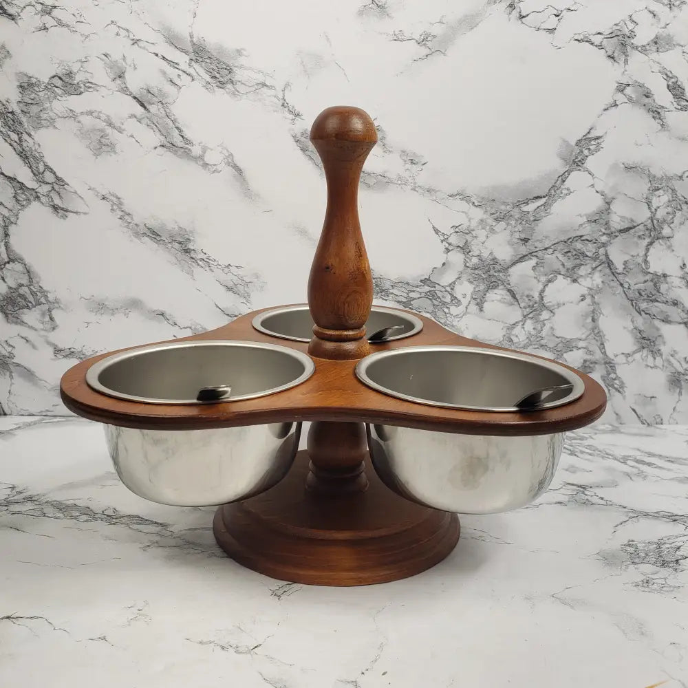 Wood Condiment Server Set Vintage Decor