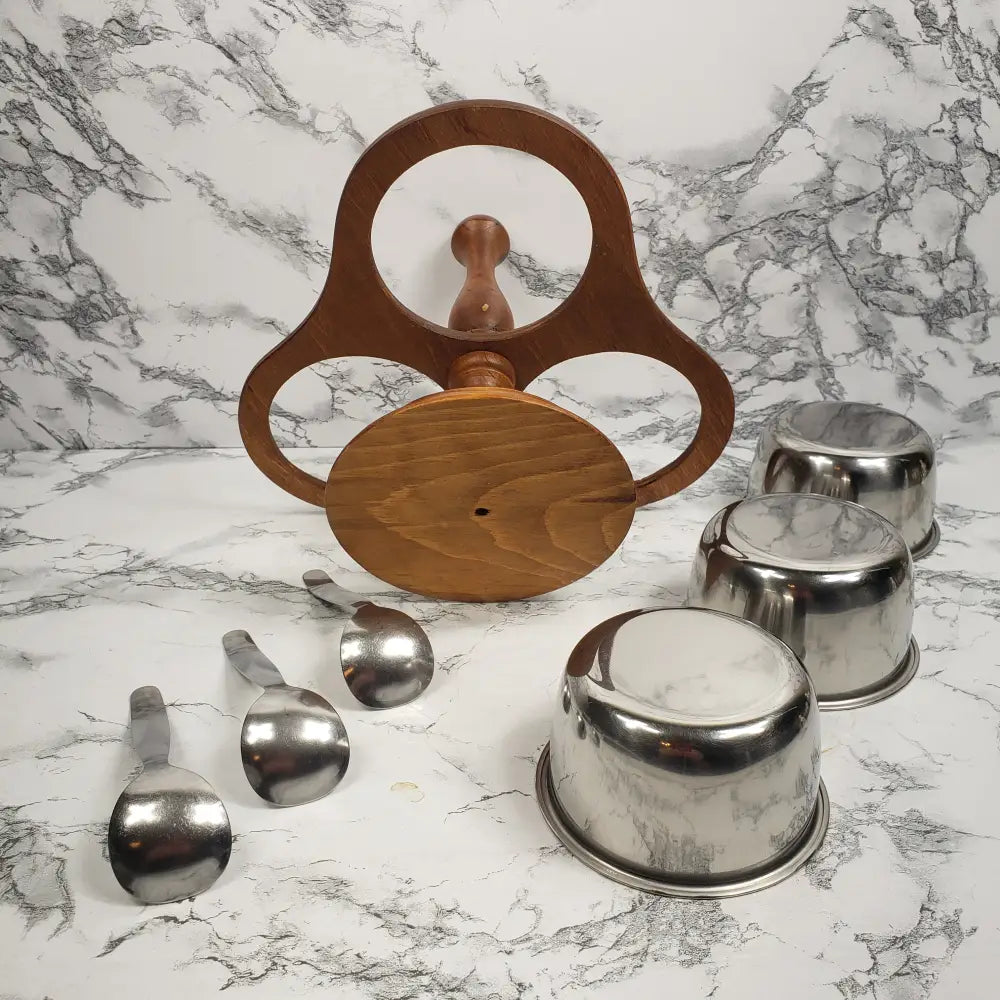 Wood Condiment Server Set Vintage Decor