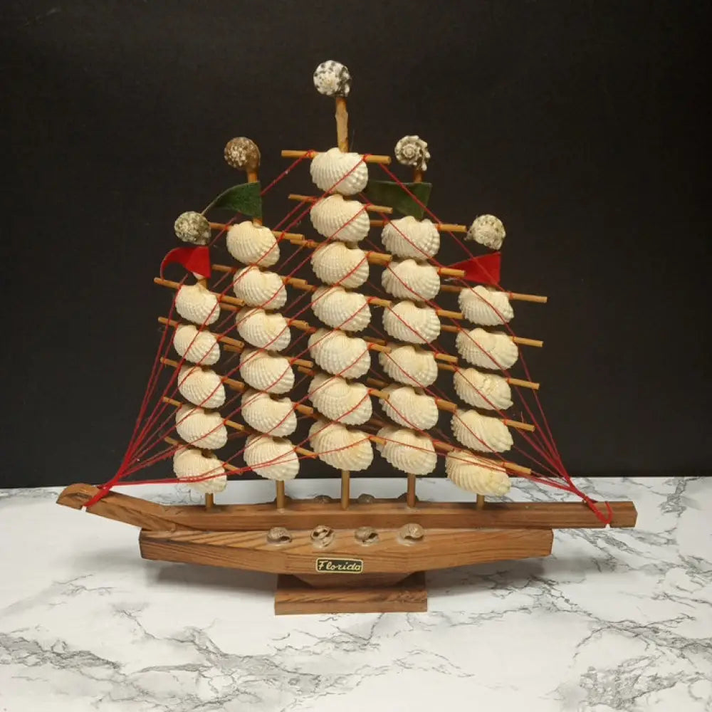 Wood Seashell Ship ( Vintage ) Decor