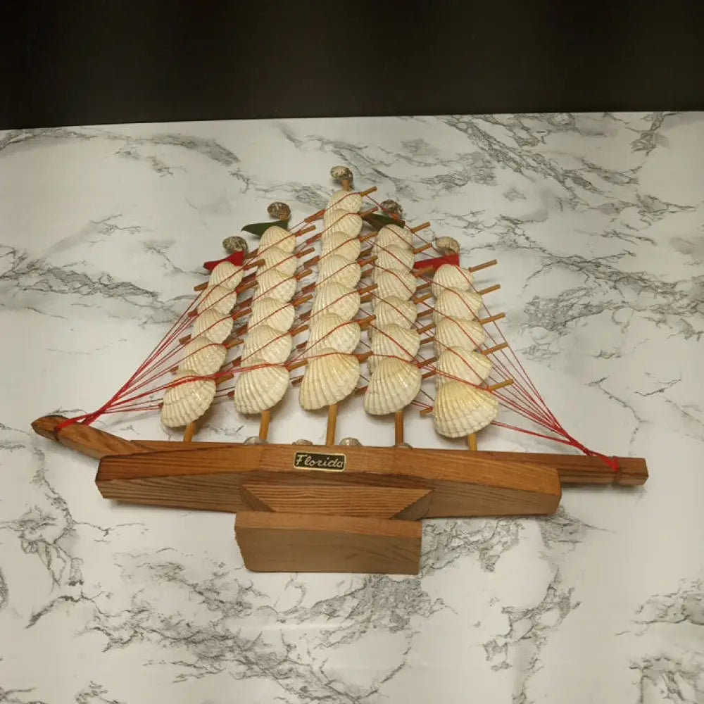 Wood Seashell Ship ( Vintage ) Decor