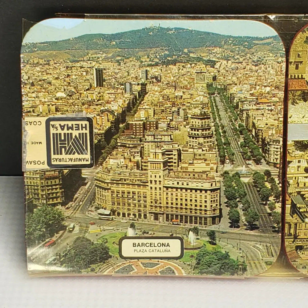 Wooden Coaster Set Barcelona Spain MCM Never Used - Decor