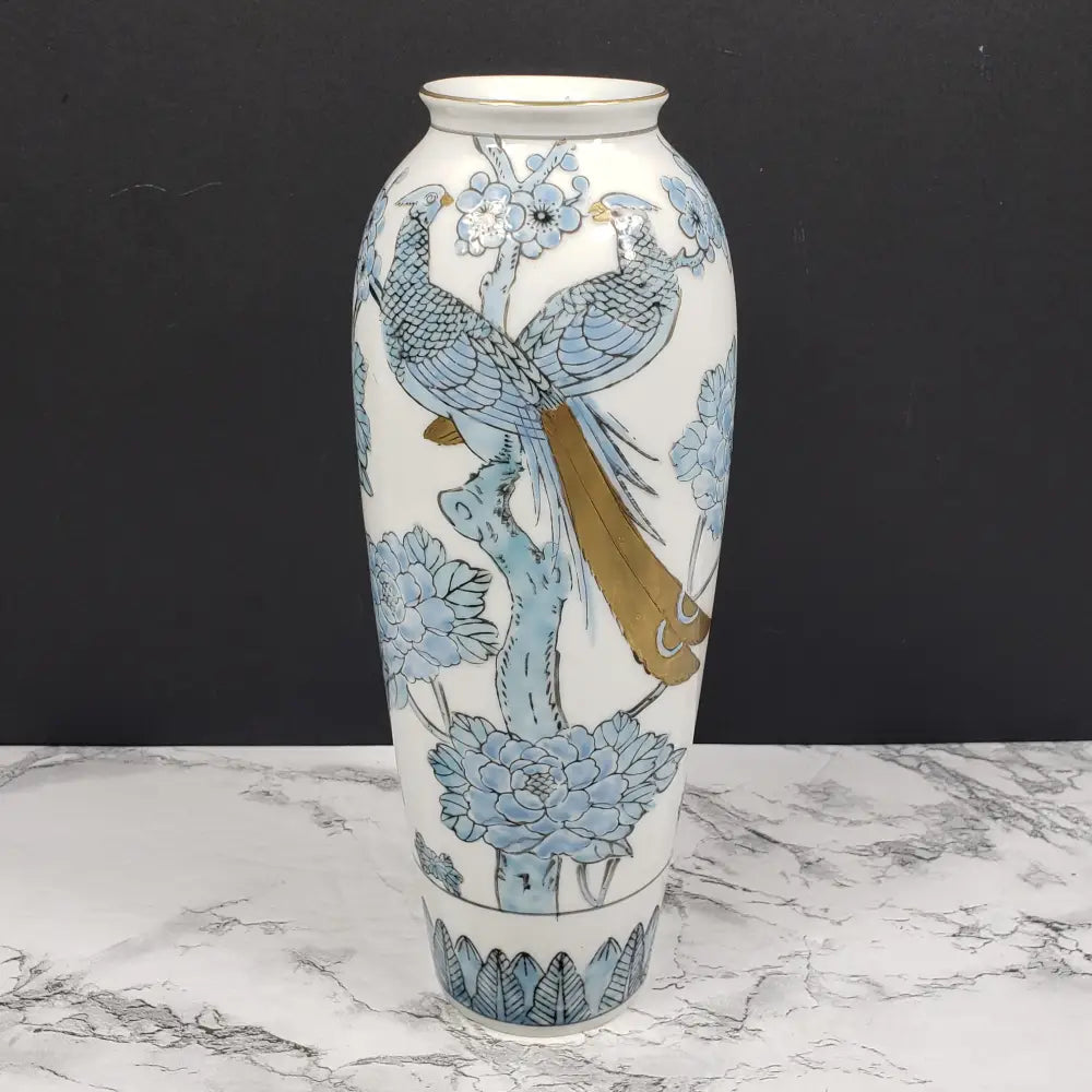 Yamayo Hand Painted Embossed Porcelain Vase Vintage Decor