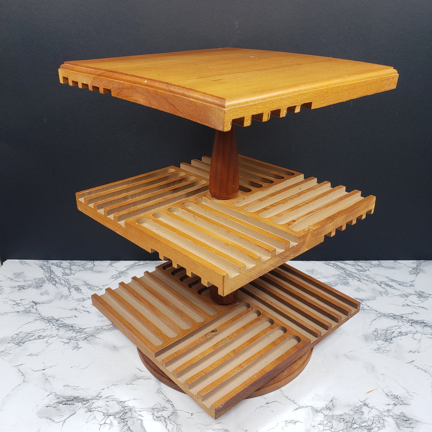 CD Rack Handmade Danish Modern Revolving Solid Wood Vintage