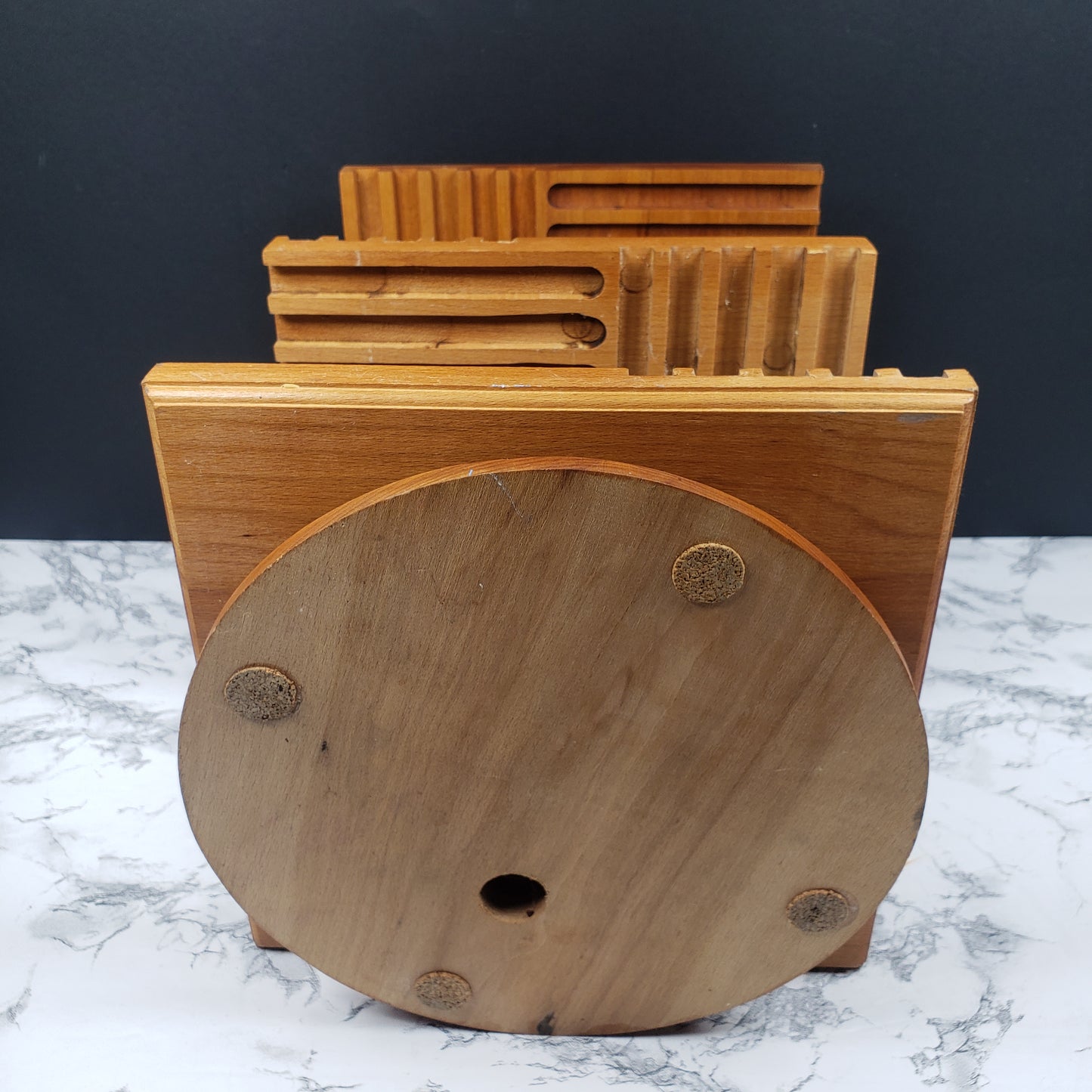 CD Rack Handmade Danish Modern Revolving Solid Wood Vintage