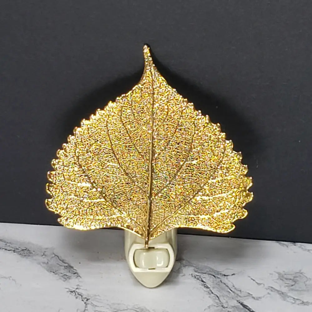 24K Gold Dipped Cottonwood Leaf Nightlight Decor