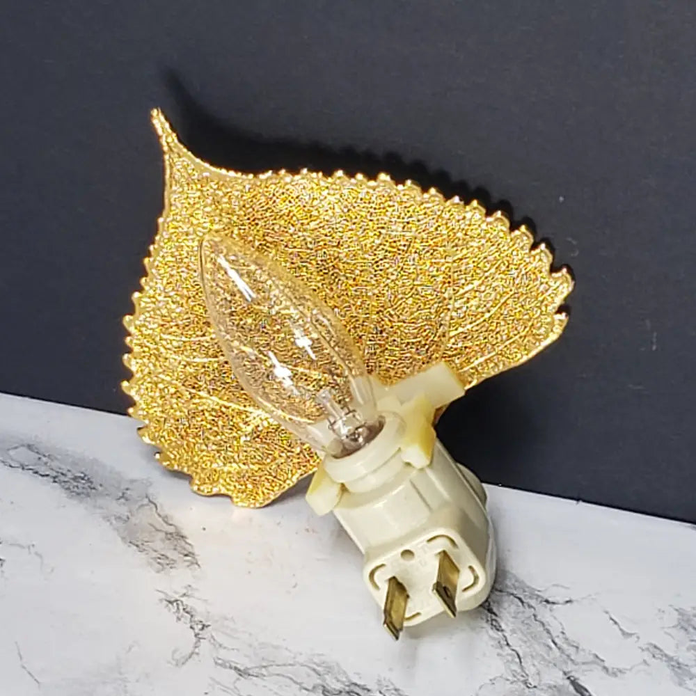 24K Gold Dipped Cottonwood Leaf Nightlight Decor