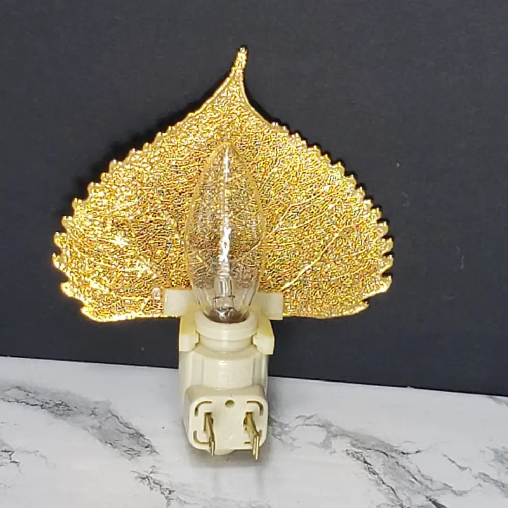 24K Gold Dipped Cottonwood Leaf Nightlight Decor