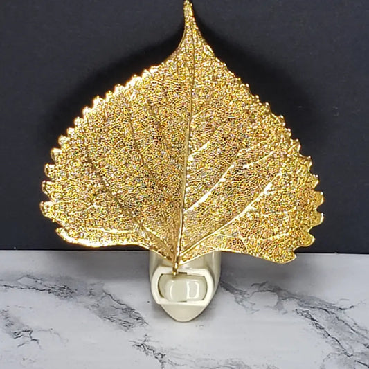 24K Gold Dipped Cottonwood Leaf Nightlight Decor