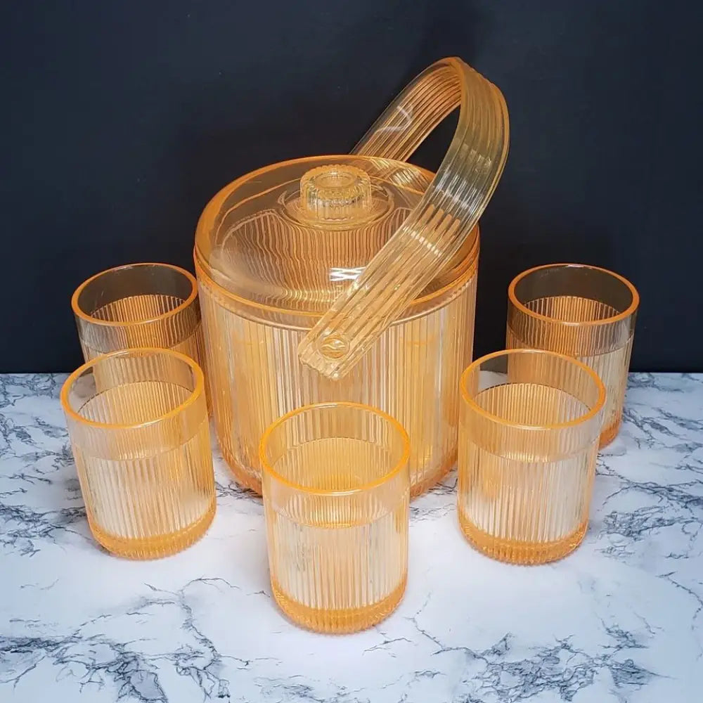 8 Piece Lucite Ice Bucket and Tumbler Set Vintage - Decor