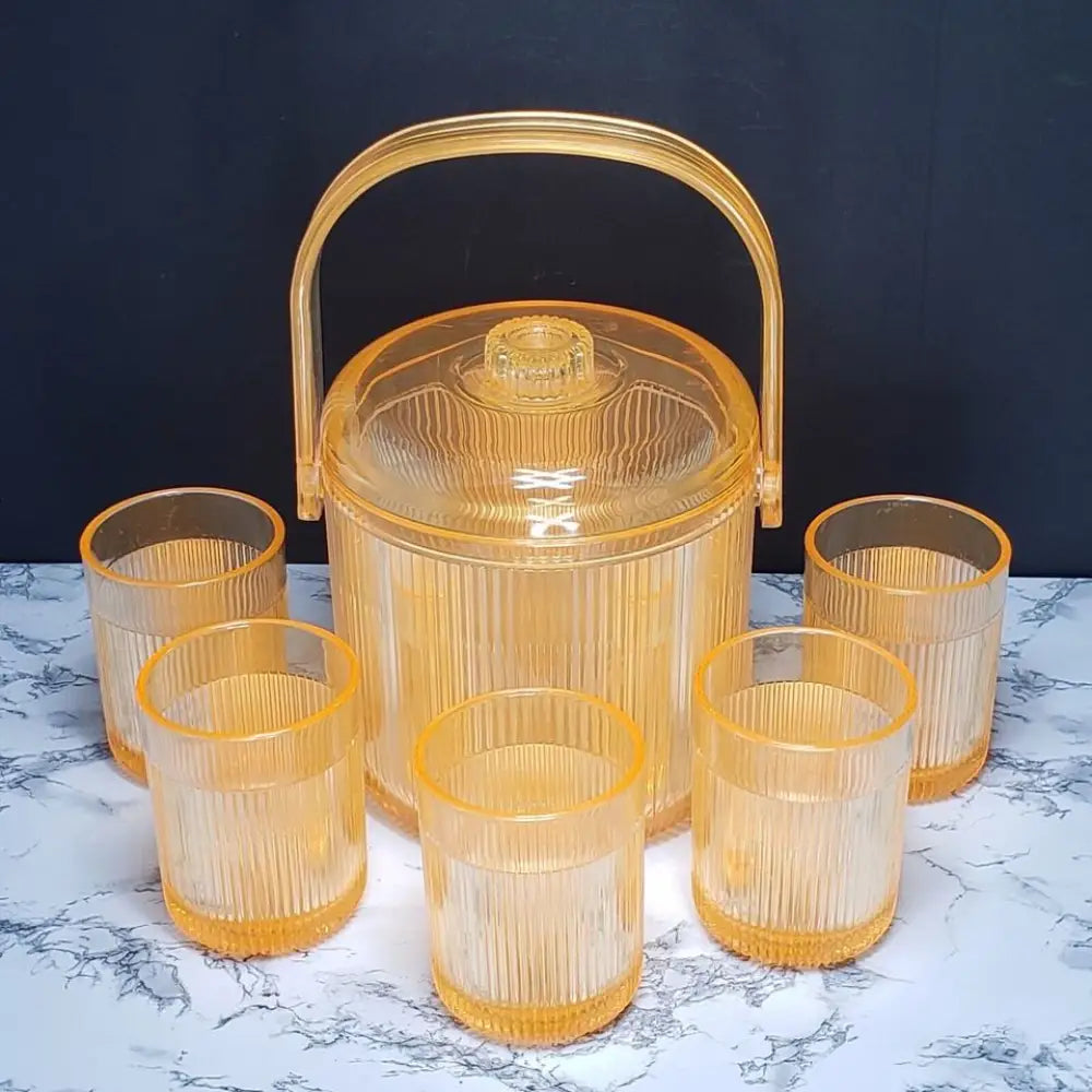 8 Piece Lucite Ice Bucket and Tumbler Set Vintage - Decor