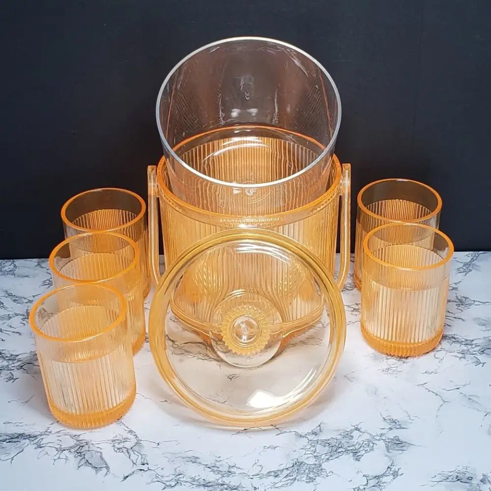 8 Piece Lucite Ice Bucket and Tumbler Set Vintage - Decor