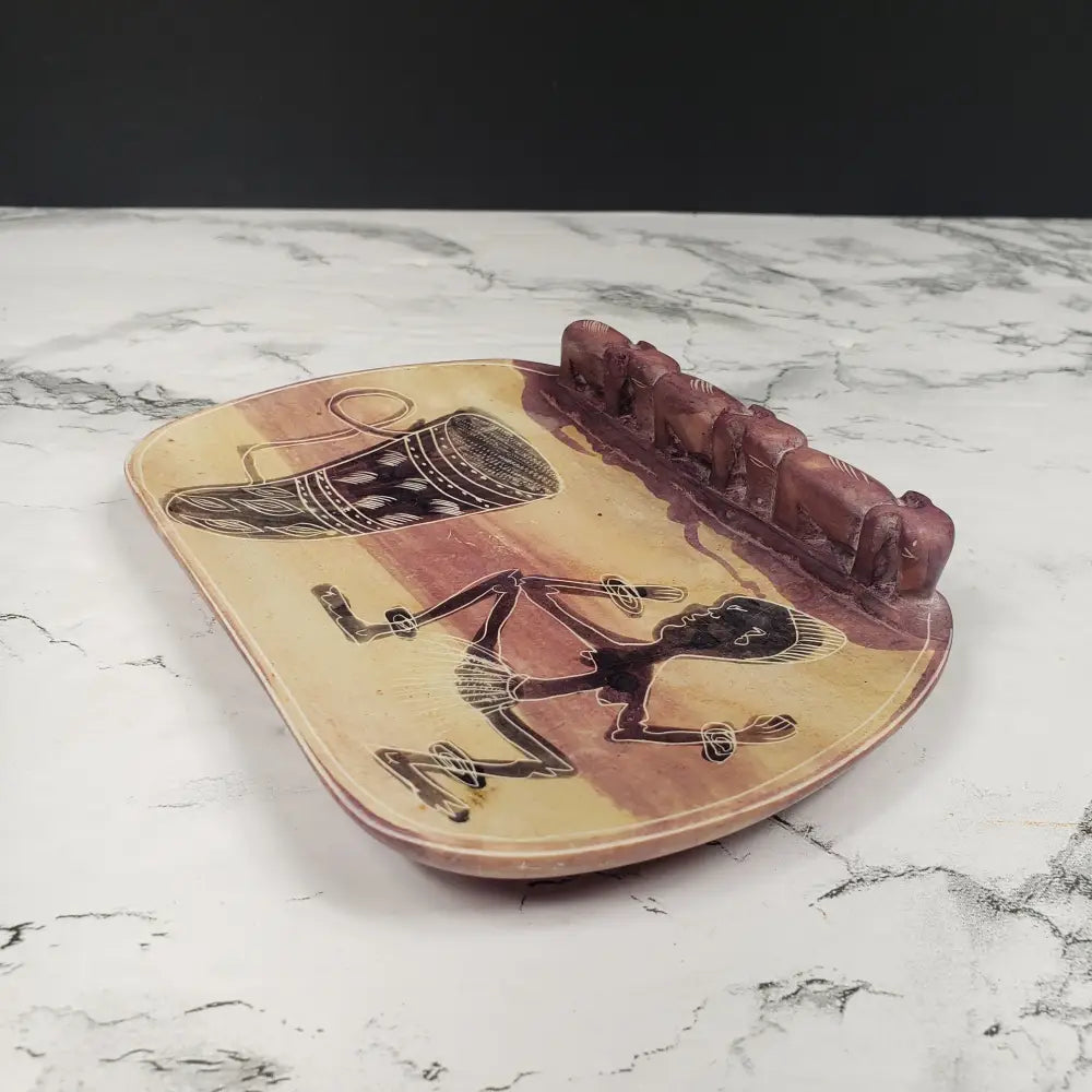 African Hand Carved Stone Elephant Trinket Dish Vintage Decor