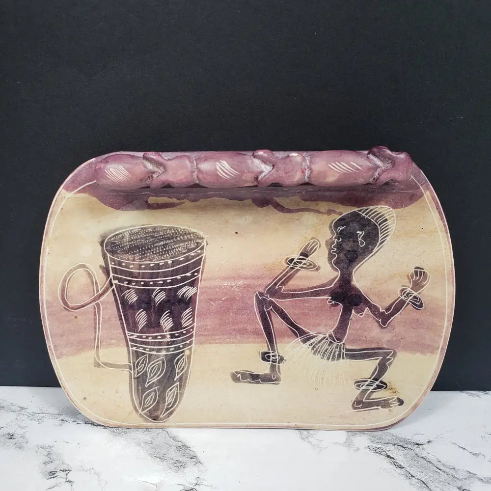 African Hand Carved Stone Elephant Trinket Dish Vintage Decor