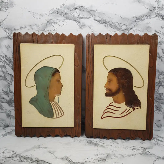 Angeli Artcraft Mary Jesus Reverse Relief Wall Art Vintage Decor