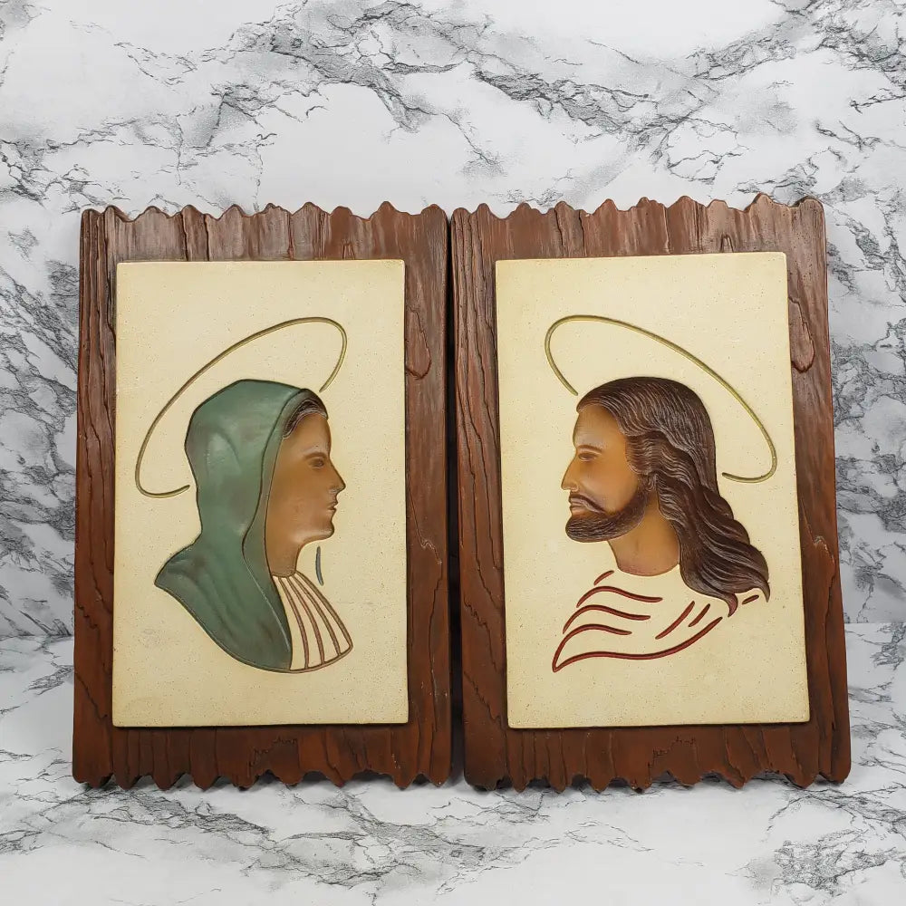 Angeli Artcraft Mary Jesus Reverse Relief Wall Art Vintage Decor