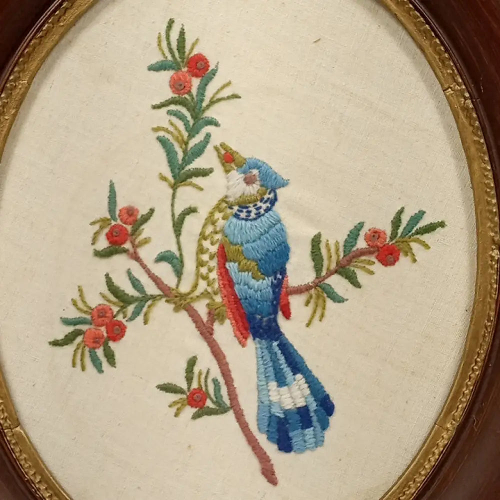 Antique Framed Blue Bird Needlepoint ( Vintage ) Decor