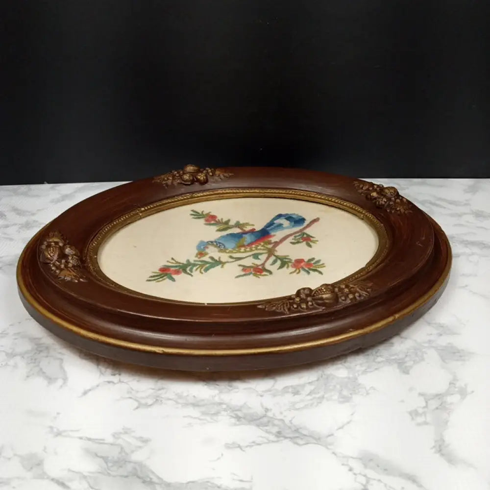 Antique Framed Blue Bird Needlepoint ( Vintage ) Decor