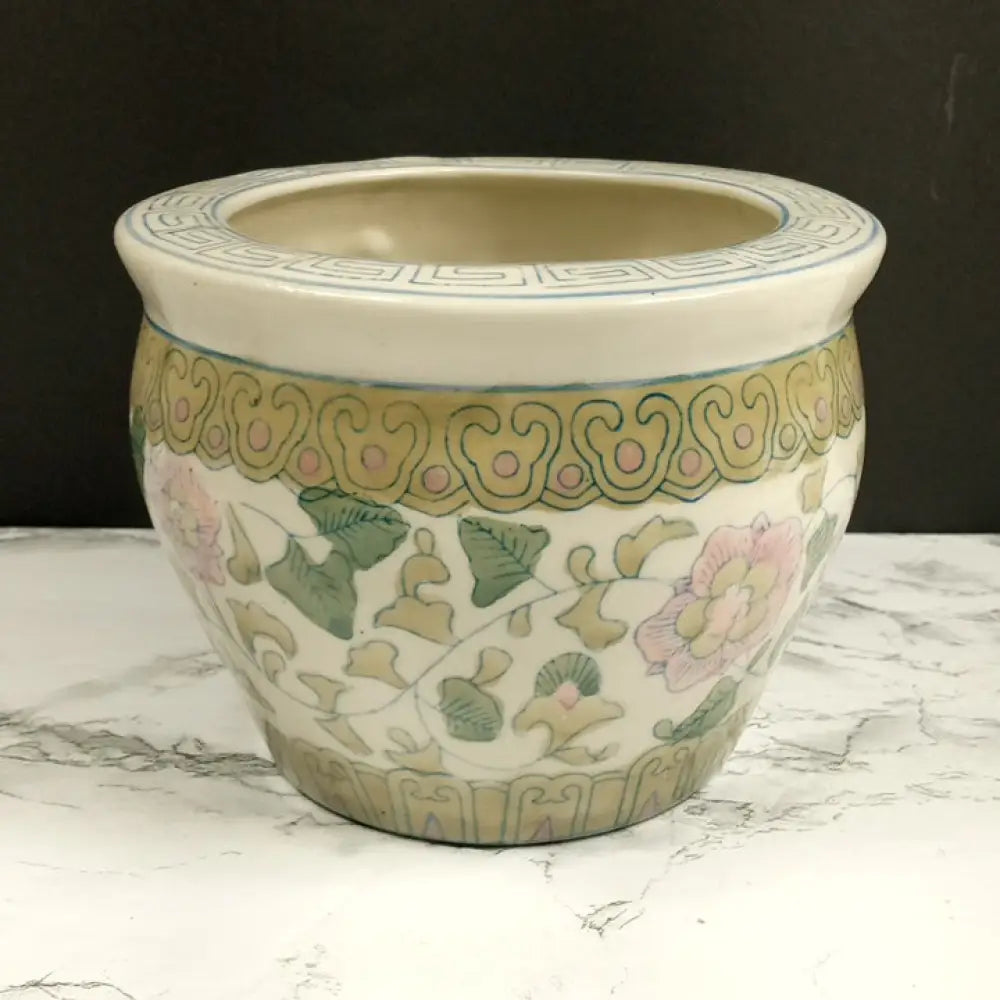 Asian Hand Painted Planter Pot Vintage Decor