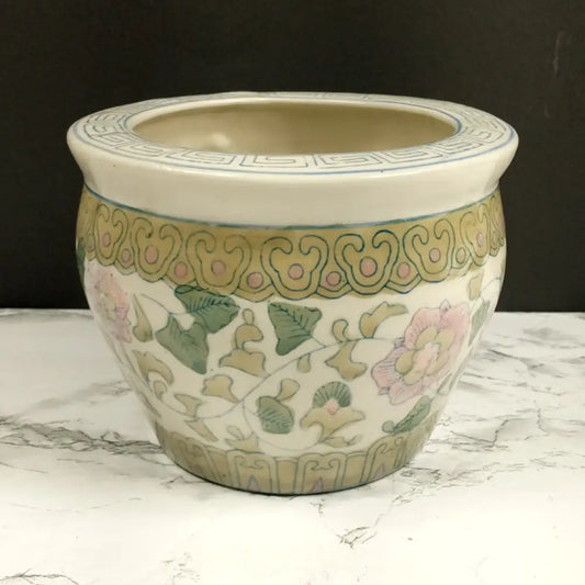 Asian Hand Painted Planter Pot Vintage Decor