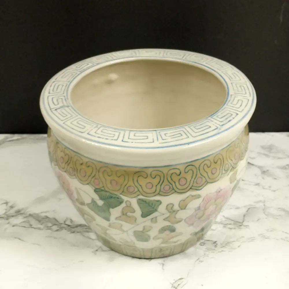 Asian Hand Painted Planter Pot Vintage Decor