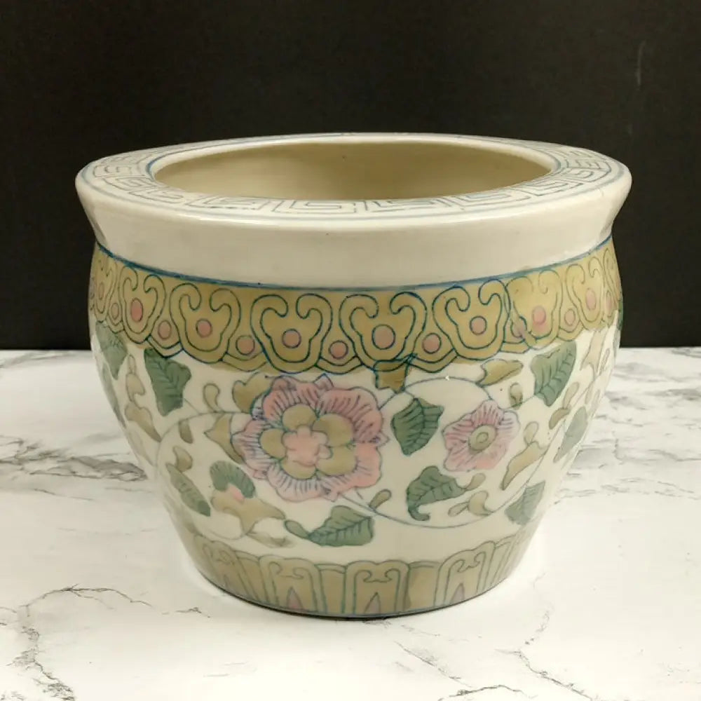 Asian Hand Painted Planter Pot Vintage Decor