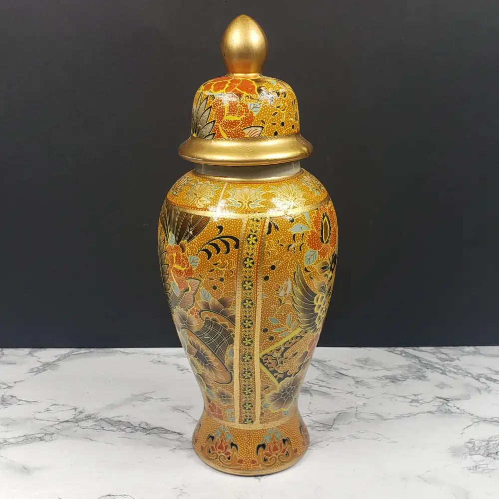Asian Porcelain Lidded Vase Vintage Decor