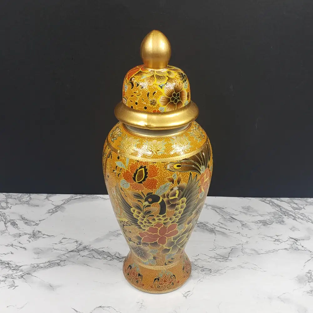 Asian Porcelain Lidded Vase Vintage Decor