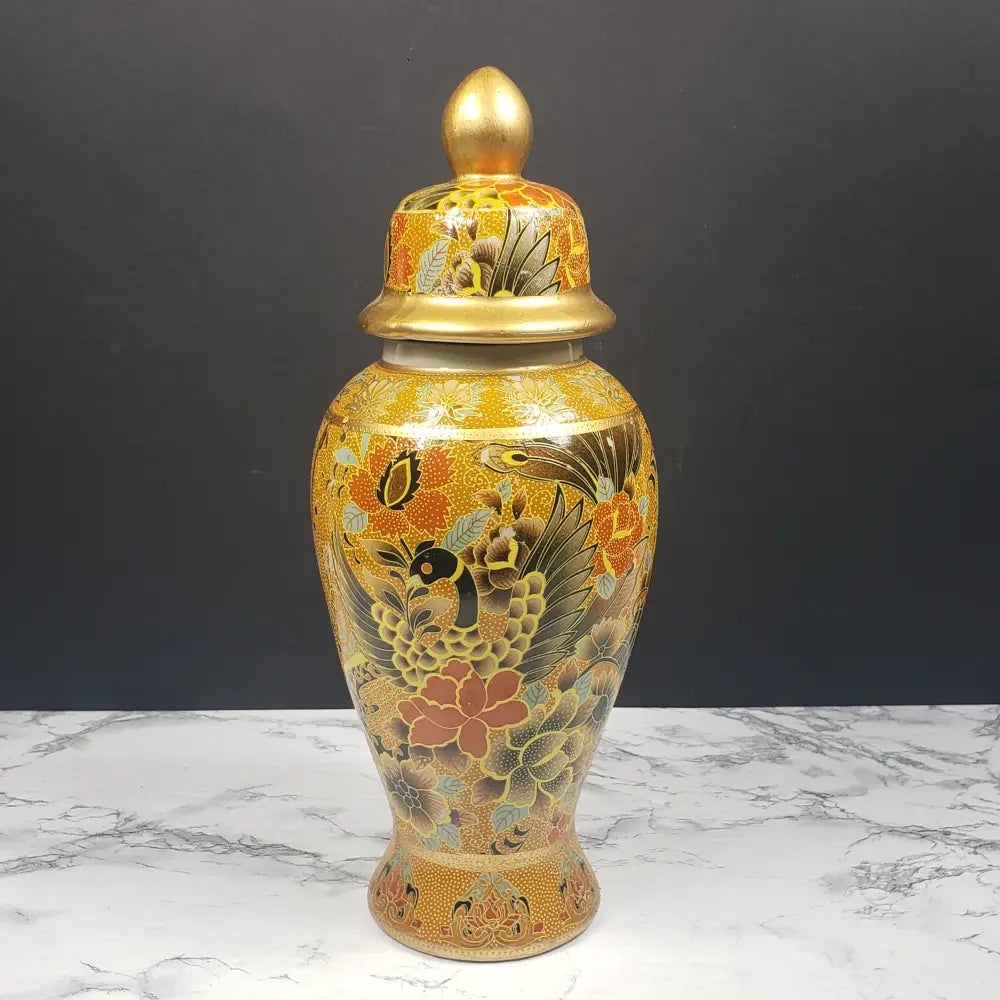 Asian Porcelain Lidded Vase Vintage Decor