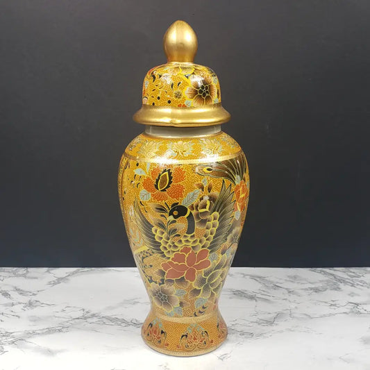 Asian Porcelain Lidded Vase Vintage Decor