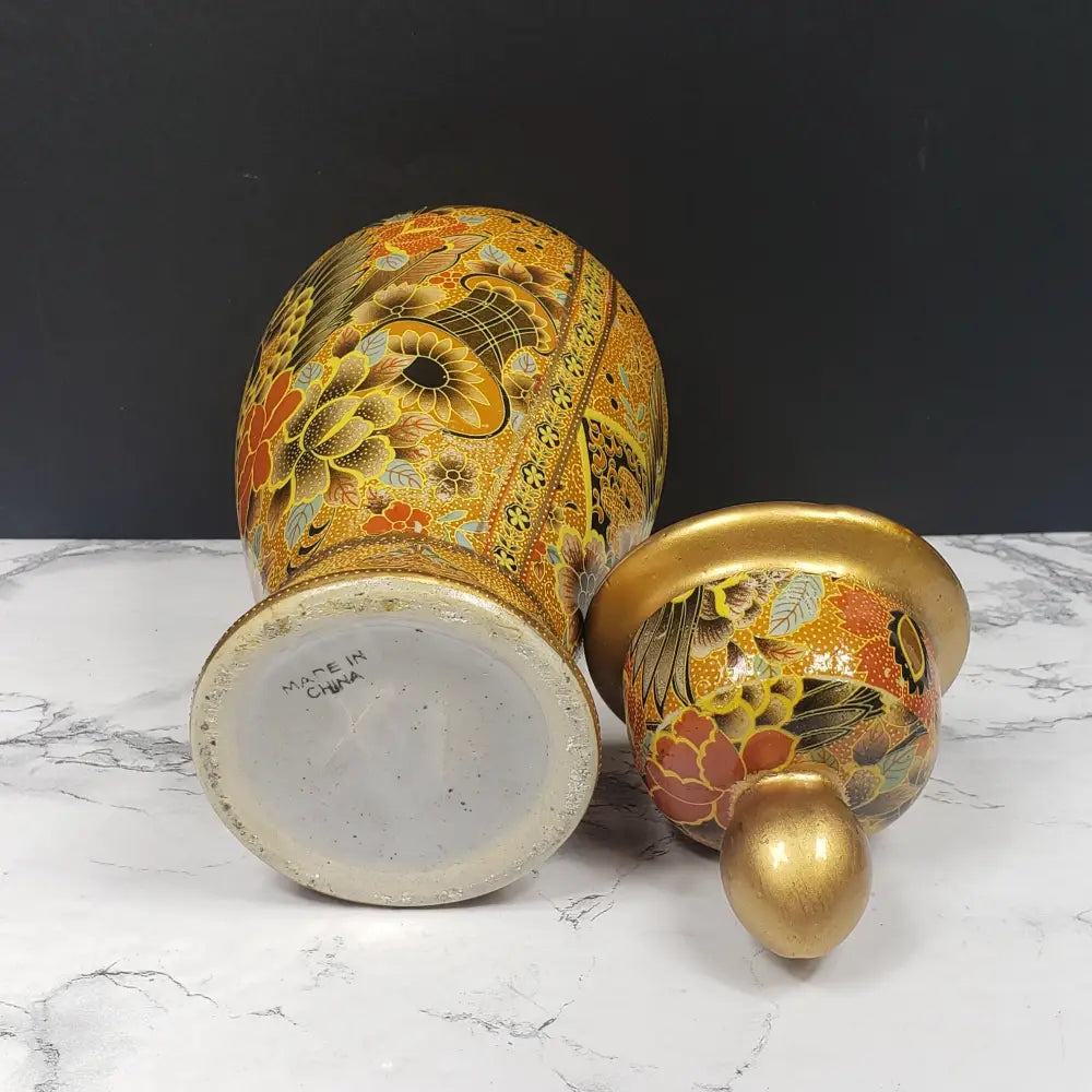 Asian Porcelain Lidded Vase Vintage Decor