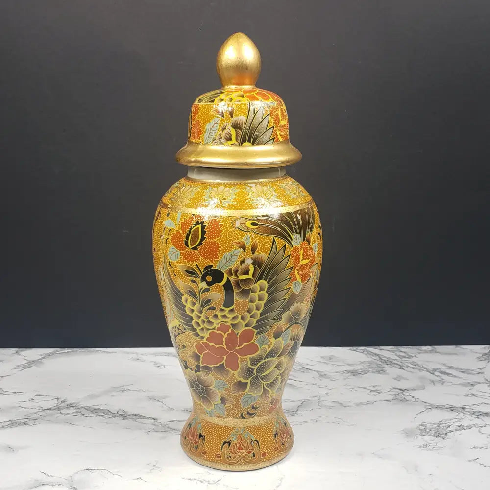 Asian Porcelain Lidded Vase Vintage Decor
