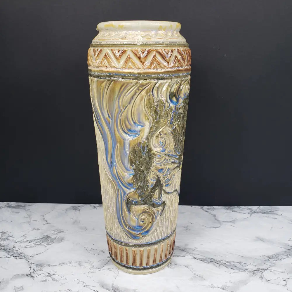 Asian Stoneware Dragon Vase Artist Signed Vintage Vases