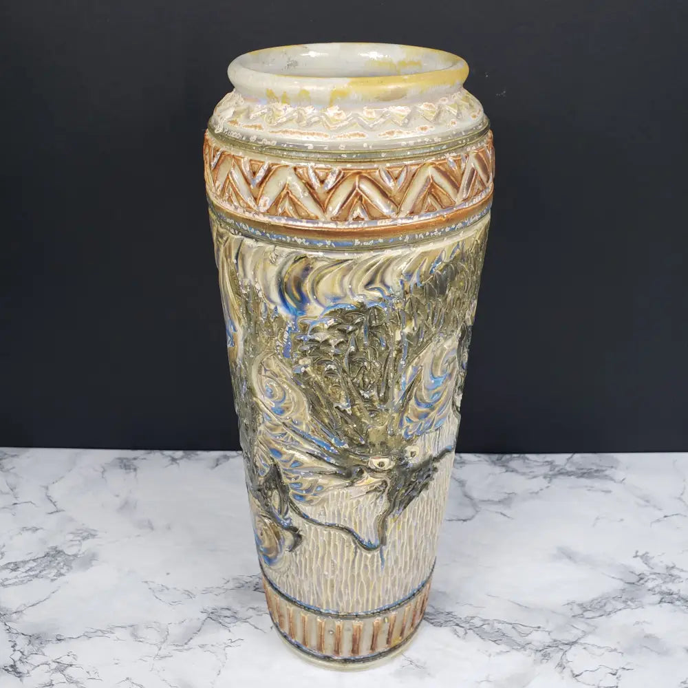 Asian Stoneware Dragon Vase Artist Signed Vintage Vases