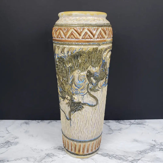 Asian Stoneware Dragon Vase Artist Signed Vintage Vases