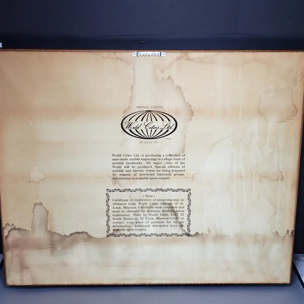 Atlanta Etched Marble Wall Art David Bivens 1975 (Vintage) Decor