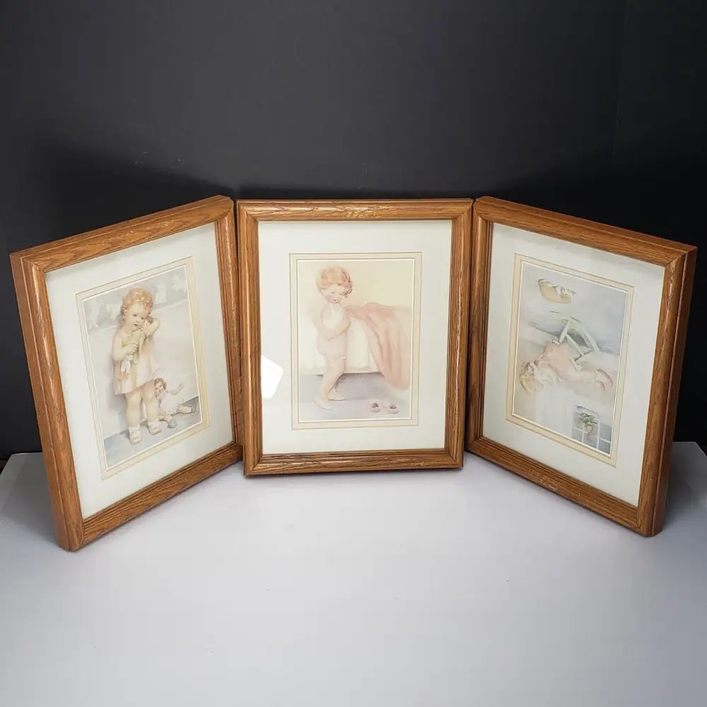 Bessie Pease Gutmann Framed/Matted Girls Bedroom Pictures Set Of 3 Vintage Decor