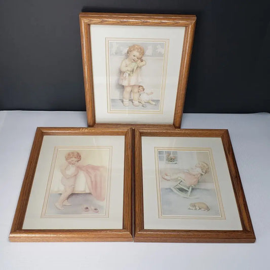Bessie Pease Gutmann Framed/Matted Girls Bedroom Pictures Set Of 3 Vintage Decor