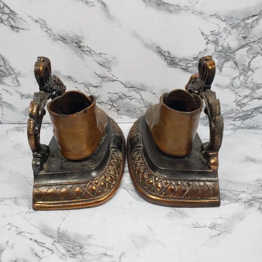 Bookend Pair Bronze Baby Shoes Vintage Decor