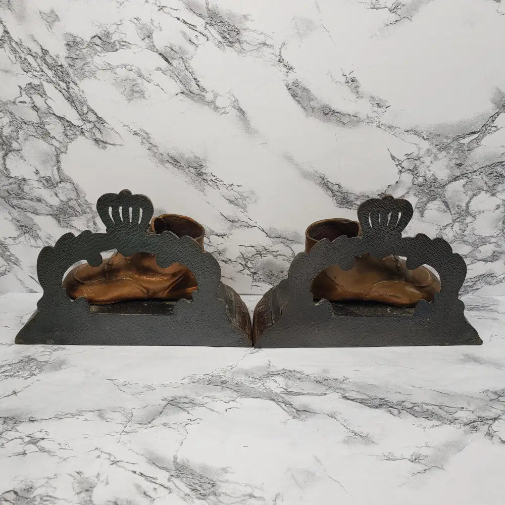 Bookend Pair Bronze Baby Shoes Vintage Decor