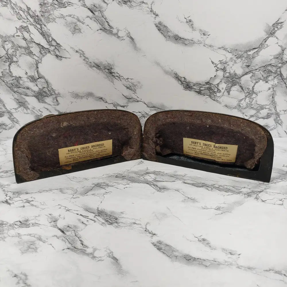 Bookend Pair Bronze Baby Shoes Vintage Decor