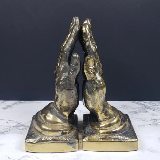 Bookends Praying Hands Brass Vintage Decor