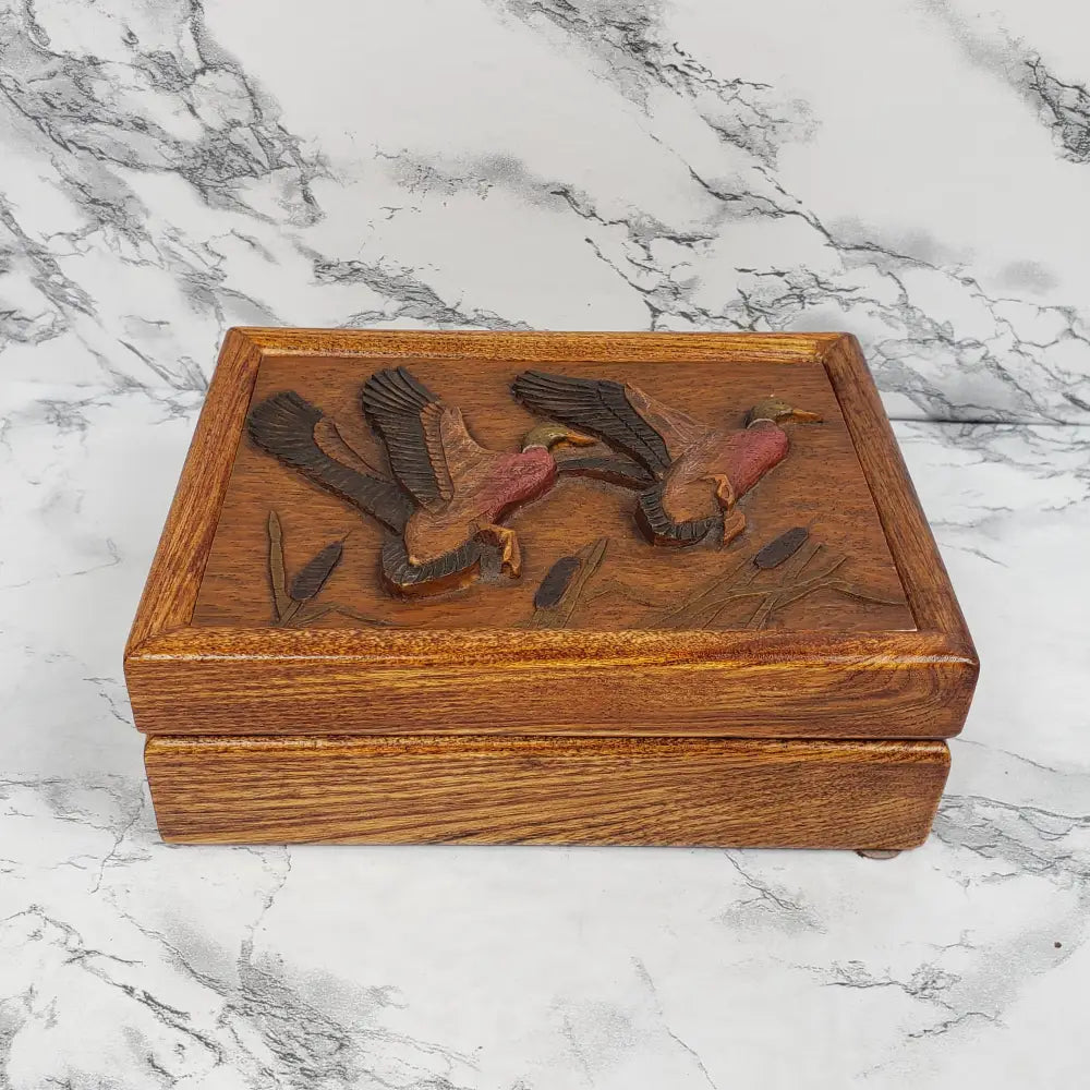 Bridger Trading Wood Box Lidded Ducks Vintage Home & Garden