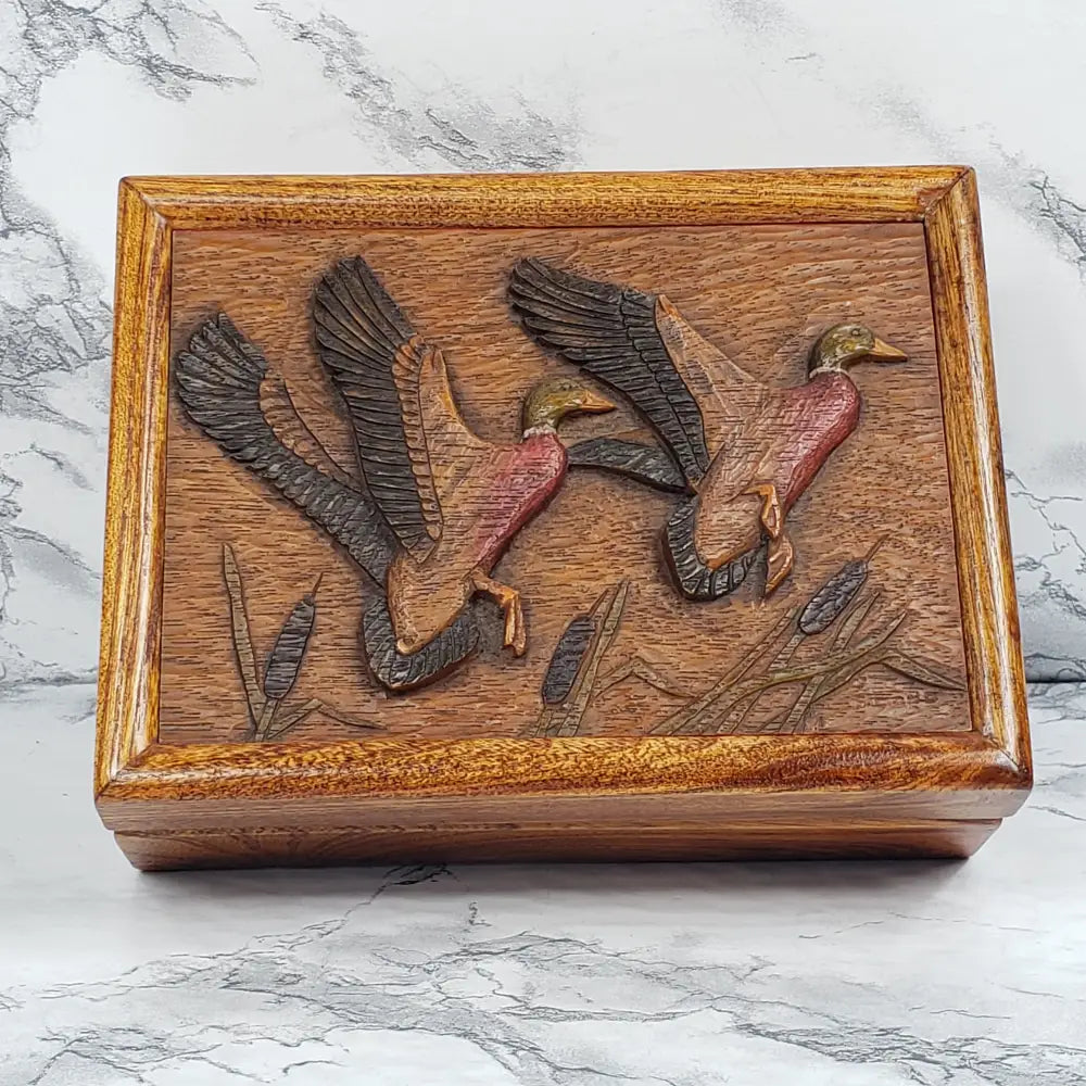 Bridger Trading Wood Box Lidded Ducks Vintage Home & Garden