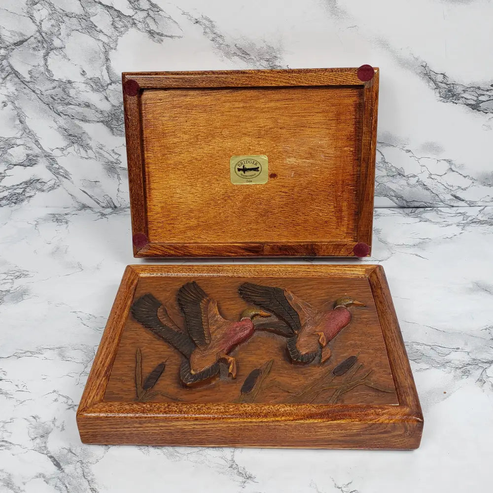 Bridger Trading Wood Box Lidded Ducks Vintage Home & Garden