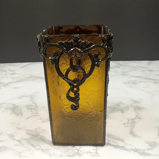 Glass & Cast Metal Candle Holder ( Vintage ) Decor
