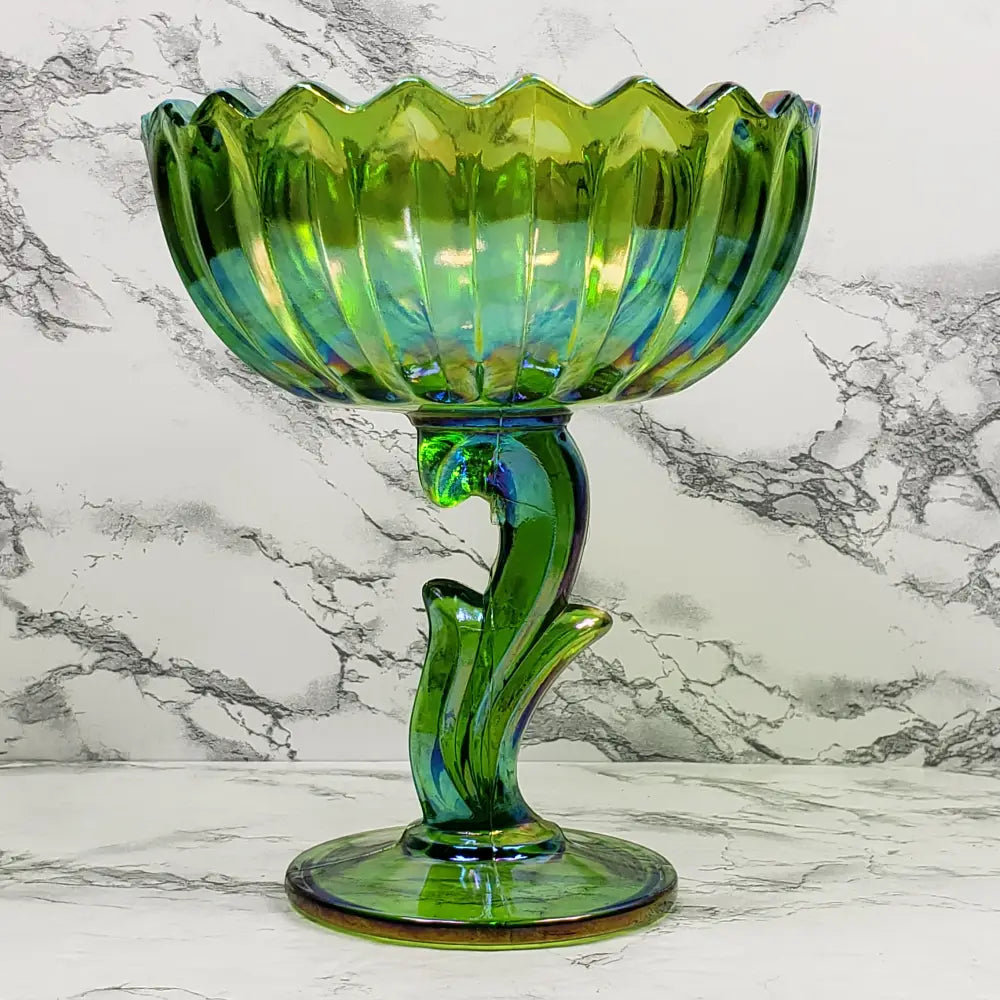 Carnival Glass Lotus Blossom Compote Indiana Vintage Decor
