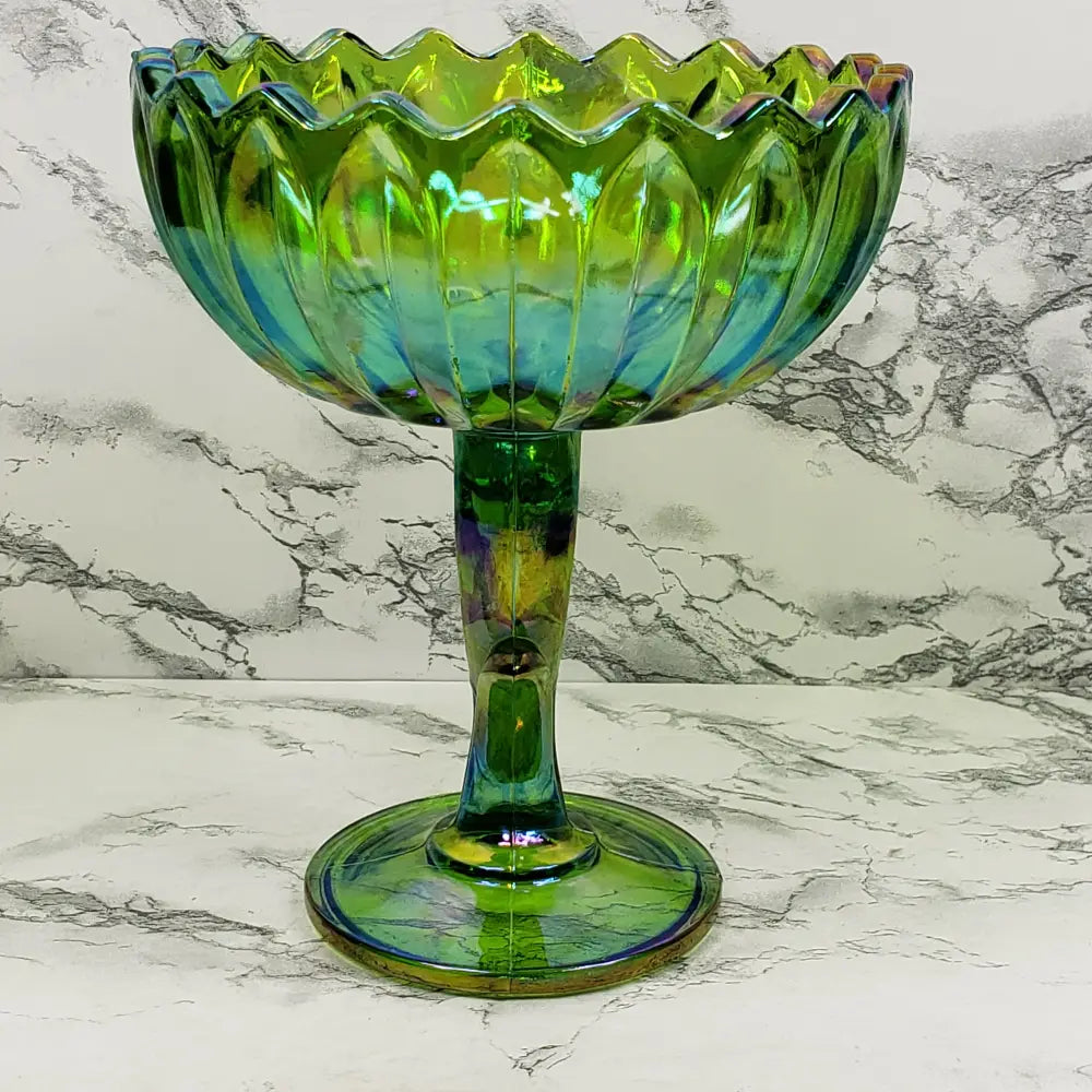 Carnival Glass Lotus Blossom Compote Indiana Vintage Decor